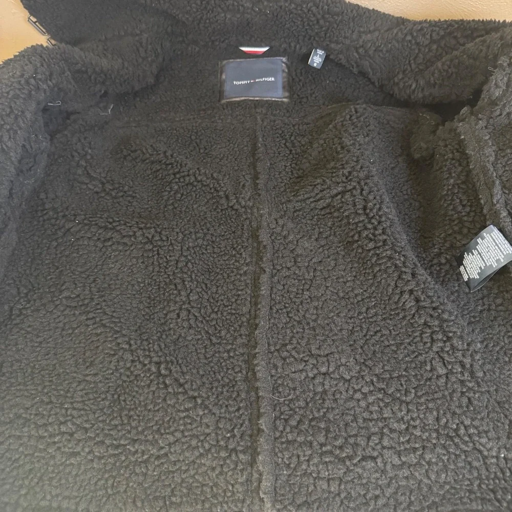 Tommy Hilfiger Men's Black‎ Faux Leather Shearling Lined Aviator Jacket Size L